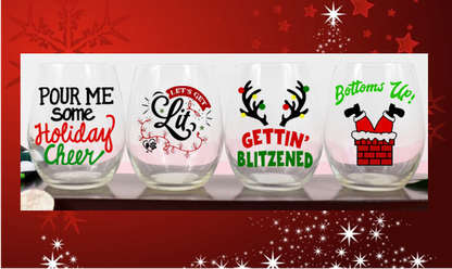 Winey Bitches Co Funny Christmas Holiday Stemless Wine Glass 4 pack "Holiday Cheer"
