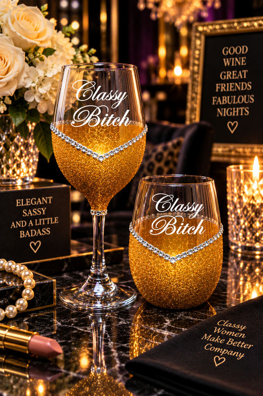 Classy Bitch – Bling Glitter Glass Wine Glass (The Bitch Collection)
