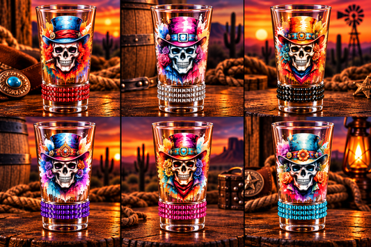 🎨💀 Winey Bitches Paint Skull Shot Glass Designs #2 Set of 6 with Rhinestones