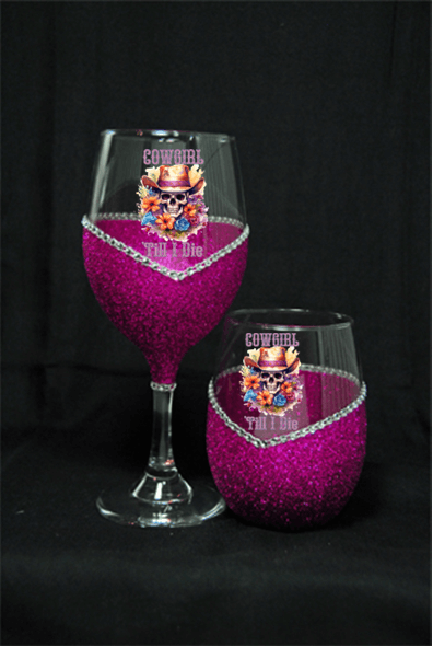 Cowgirl Till I Die – Bling Glitter Glass Holiday Drinkware (Country Western Collection)