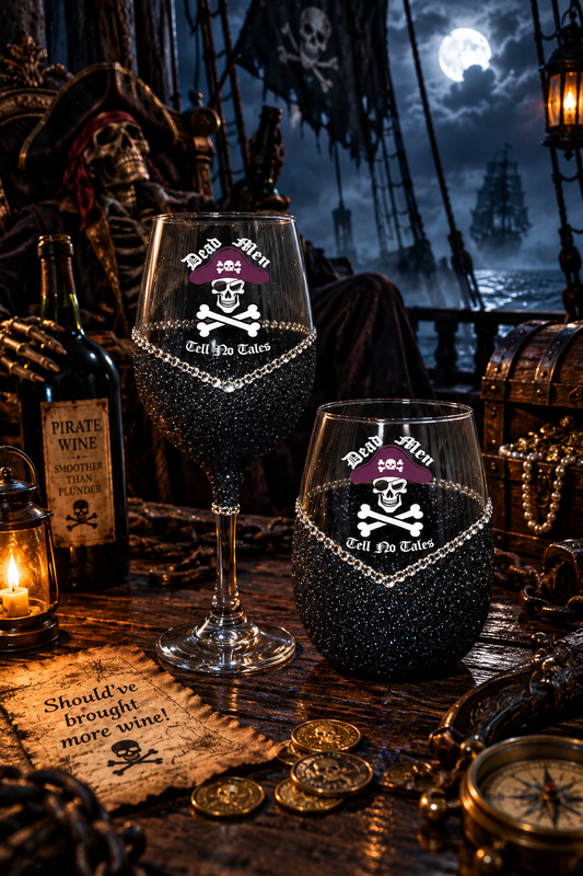 Dead Men Tell No Tales – Bling Glitter Glass Wine Glasses (Pirate Theme Collection)