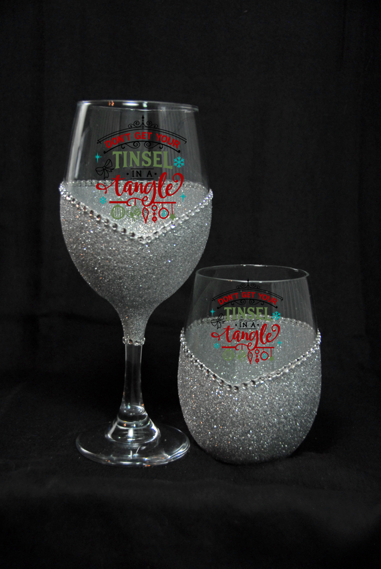 Winey Bitches Co "Don't Get Your Tinsel In A Tangle" Holiday Drinkware-Choose your color