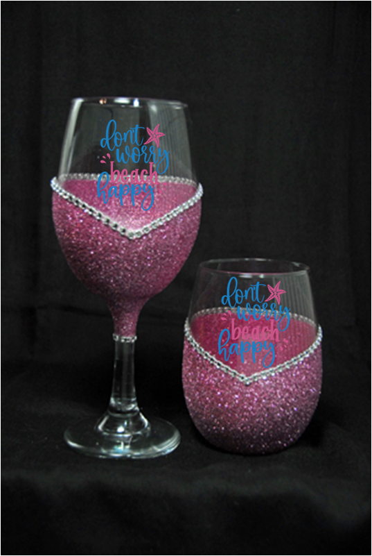 Don't Worry Beach Happy l Summer Collection l Winey Bitches Co Glitter Glasses