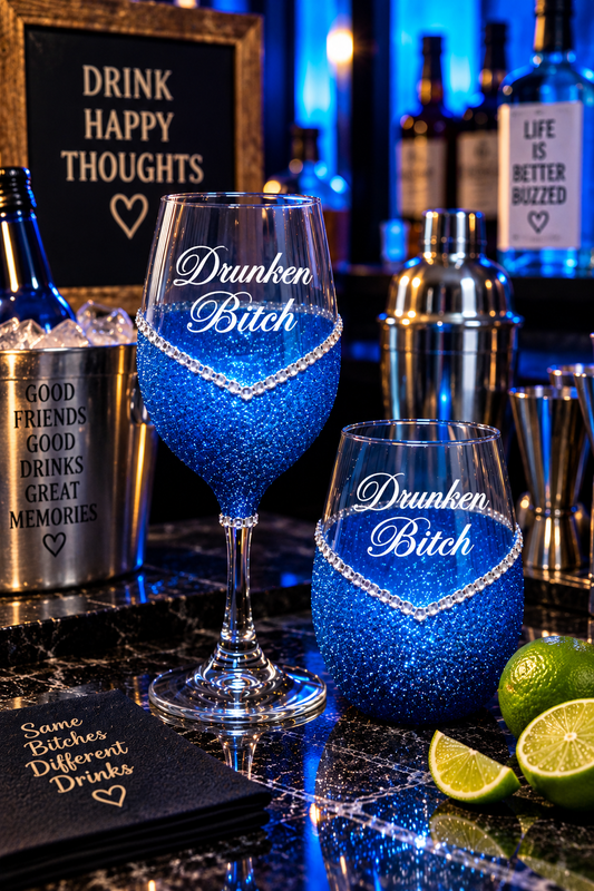 Drunken Bitch – Bling Glitter Glass Wine Glass (The Bitch Collection)