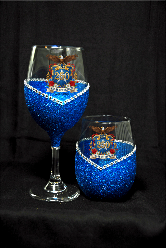 Winey Bitches Co Eagle 250 Years Of Freedom Glitter Glasses