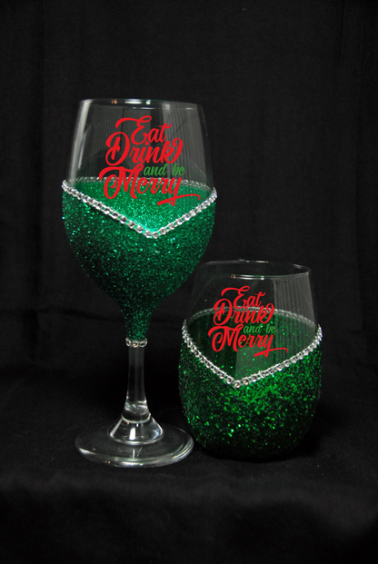 Winey Bitches Co "Eat Drink & Be Merry" Holiday Drinkware-Choose your color