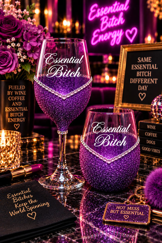Essential Bitch – Bling Glitter Glass Wine Glass (The Bitch Collection)