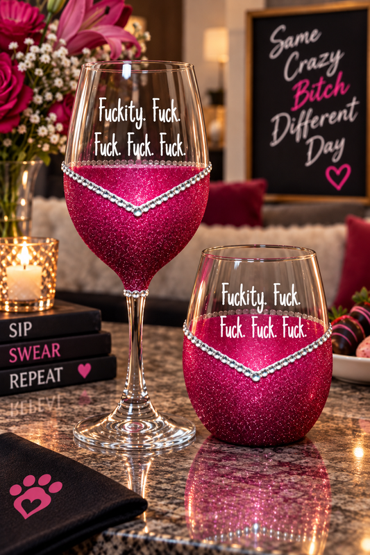 Fuckity, Fuck... Bling Stem or Stemless Wine Glasses-Choose your color