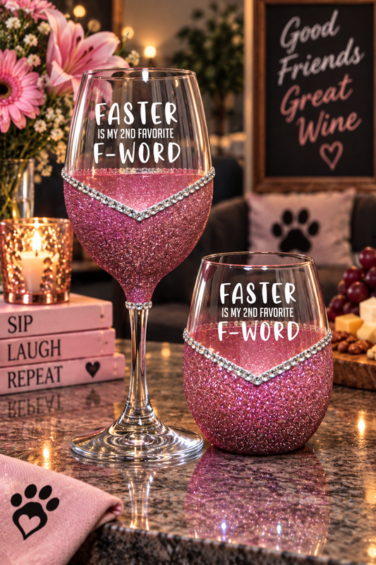 Faster is My 2nd Fav F-Word – Bling Glitter Glass Wine Glasses (Just Sayin’ Collection)