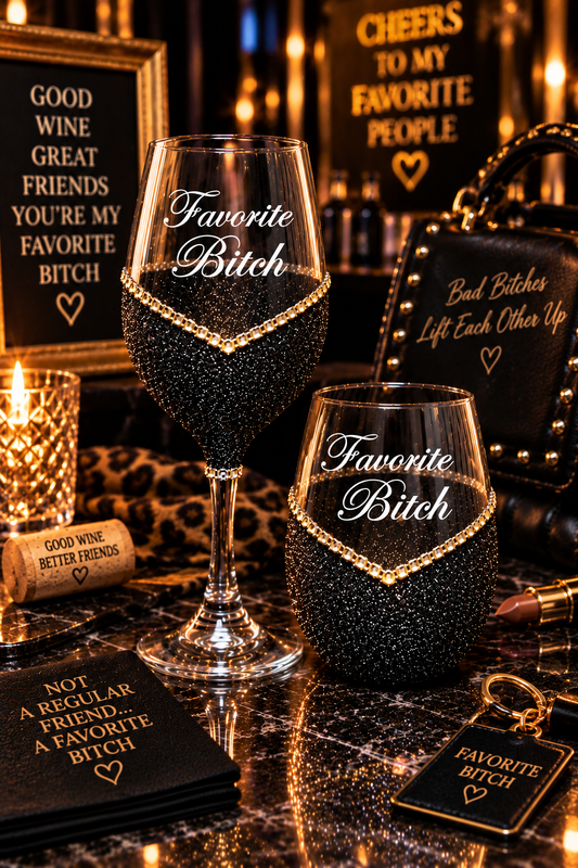Favorite Bitch – Bling Glitter Glass Wine Glass (The Bitch Collection)
