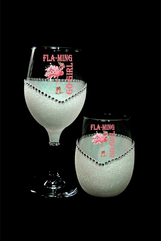 Fla-ming Go Girl – Bling Glitter Glass Drinkware (Country Western Collection)