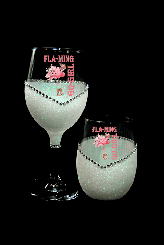 Fla-ming Go Girl – Bling Glitter Glass Drinkware (Country Western Collection)