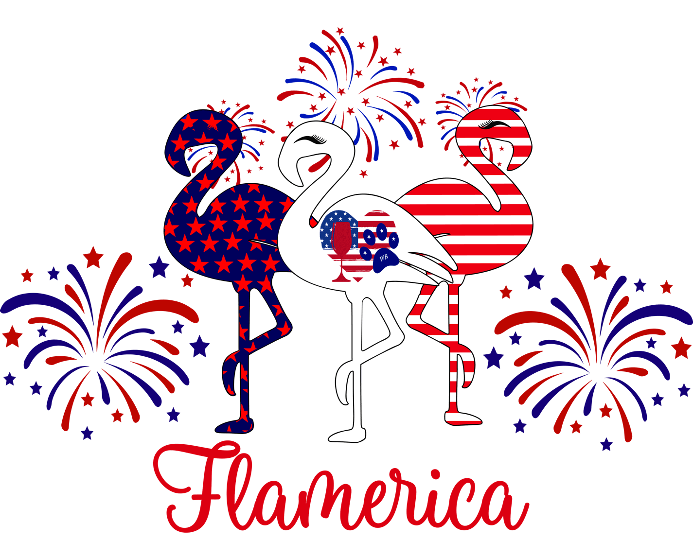 Flamerica Flamingo – Handmade Glittery Bling Wine Glasses (4th of July Collection)