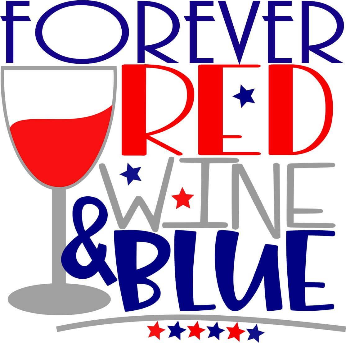 Forever Red Wine and Blue – Bling Glitter Glass Wine Glasses (4th of July Collection)