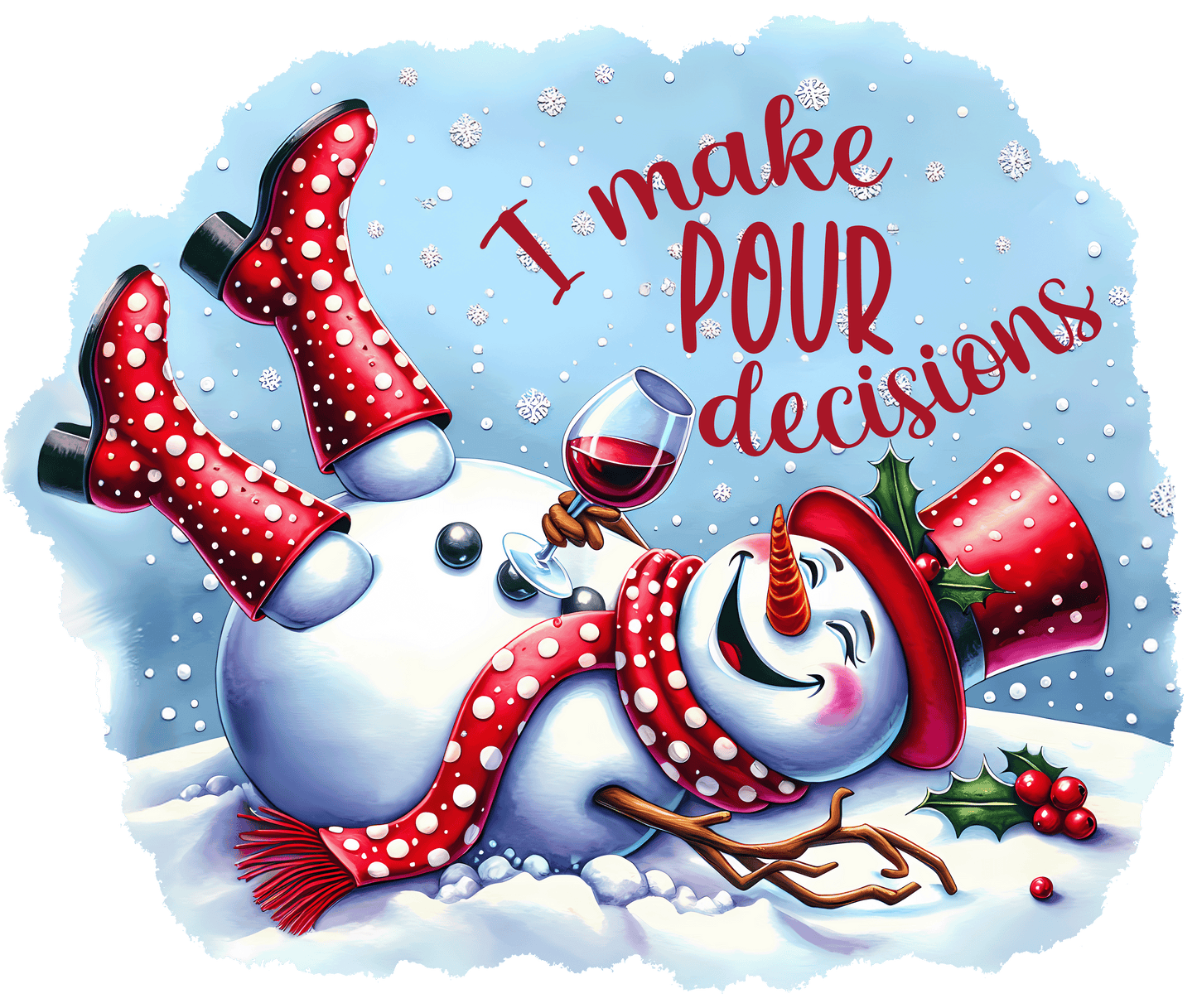 Winey Bitches Co "I Make Pour Decisions” — Snowman Holiday Bling Glass" Snowman Collection Holiday Drinkware-Choose your color