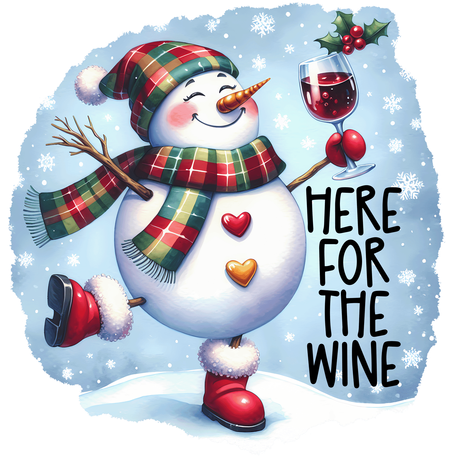 Winey Bitches Co "Here for the Wine” — Snowman Holiday Bling Glass" Snowman Collection Holiday Drinkware-Choose your color