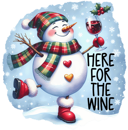 Winey Bitches Co "Here for the Wine” — Snowman Holiday Bling Glass" Snowman Collection Holiday Drinkware-Choose your color