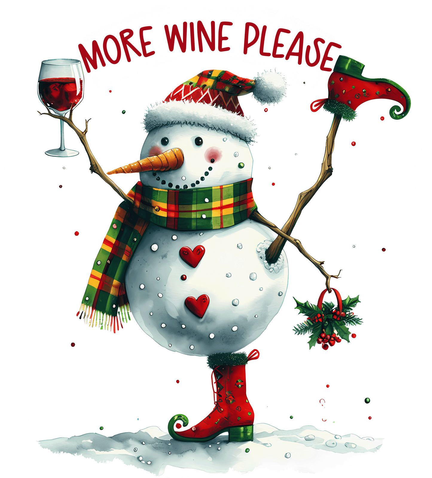 Winey Bitches Co "More Wine Please” — Snowman Holiday Bling Glass" Snowman Collection Holiday Drinkware-Choose your color