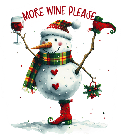 Winey Bitches Co "More Wine Please” — Snowman Holiday Bling Glass" Snowman Collection Holiday Drinkware-Choose your color