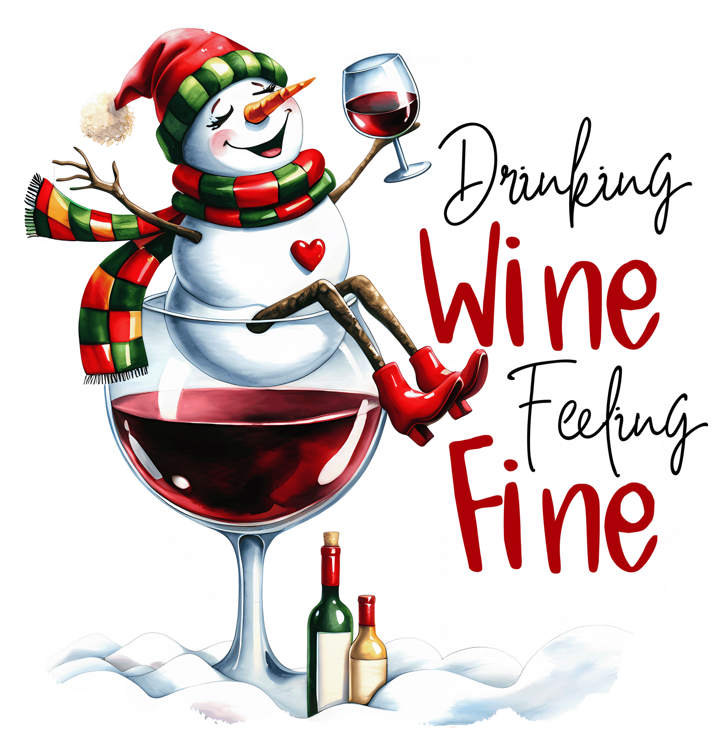 Winey Bitches Co "Drinking Wine feeling Fine” — Snowman Holiday Bling Glass" Snowman Collection Holiday Drinkware-Choose your color