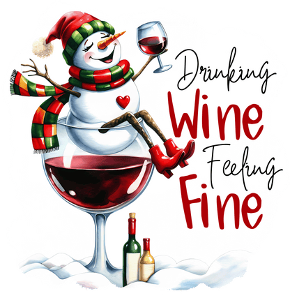 Winey Bitches Co "Drinking Wine feeling Fine” — Snowman Holiday Bling Glass" Snowman Collection Holiday Drinkware-Choose your color