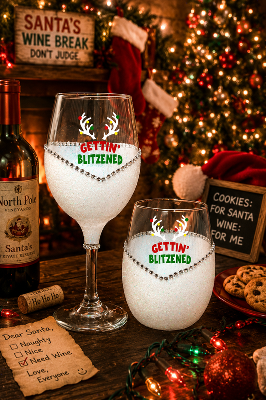 🦌✨ Winey Bitches Co Funny "Getting Blitzened" Christmas Holiday Drinkware-Choose your color