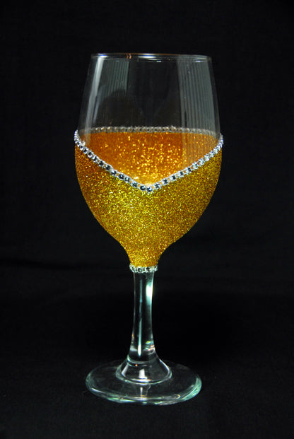 Floral Skull Design #5 – Bling Glitter Glass Wine Glasses (Skull Pirate Halloween Collection)