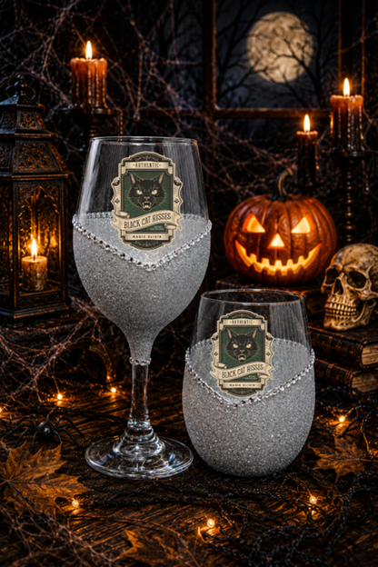 🐈⬛💋 Winey Bitches Co Black Cat Kisses Halloween Potion Glitter Wine Glass