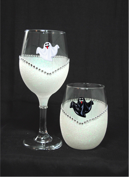 Tipsy Sips™ Halloween Ghost Drink Charms – Black & White Spooky Wine Glass Charms