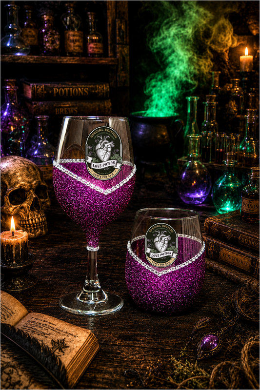 🎃🍷 Winey Bitches Co Halloween Love Potion Glitter Wine Glass