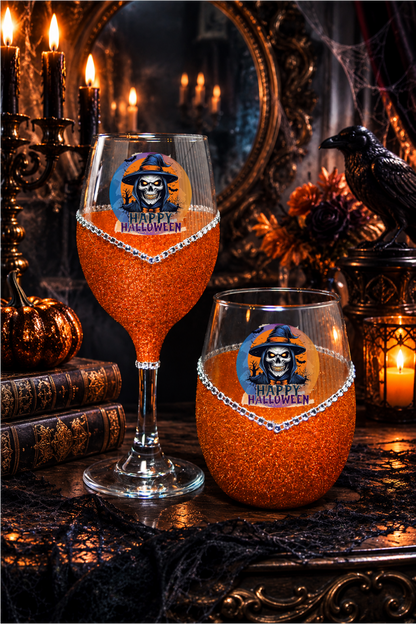🎃🍷 Winey Bitches Co Happy Halloween Glitter Wine Glass