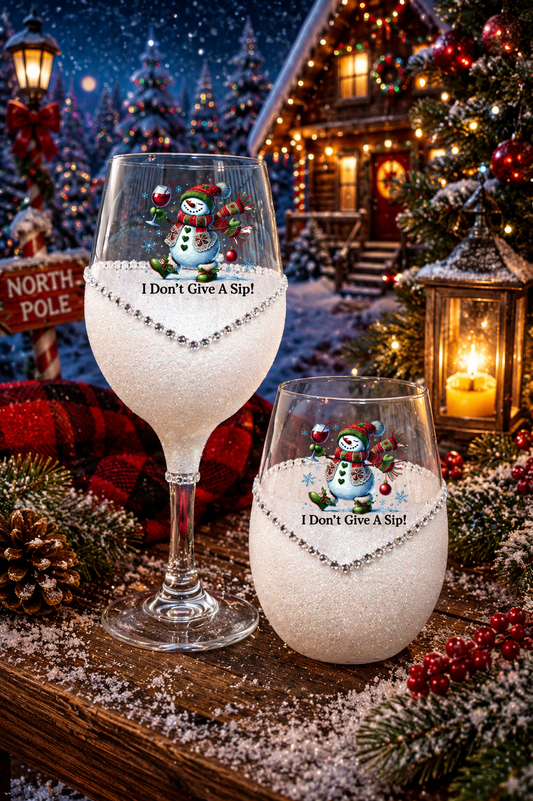 Winey Bitches Co "I Don't Give A Sip" Snowman Holiday Drinkware-Choose your color