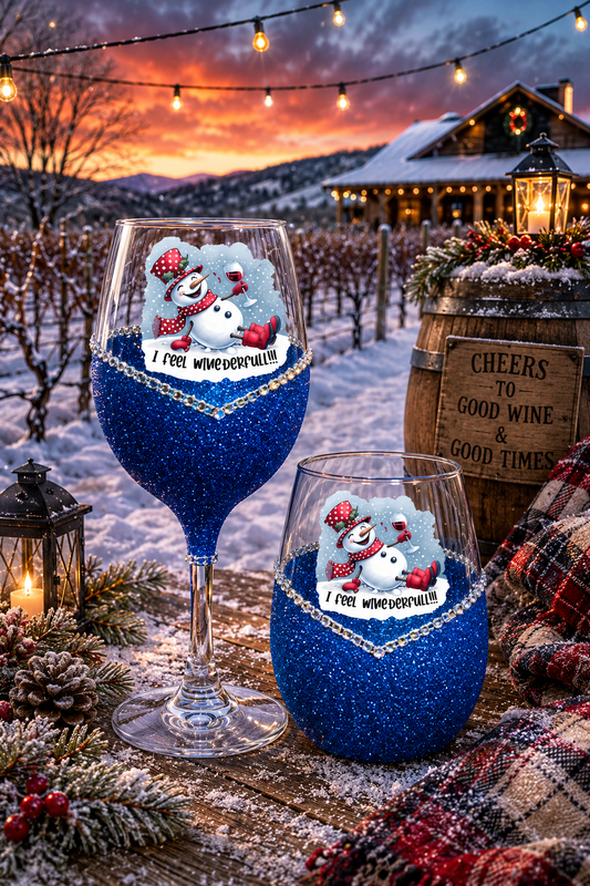 Winey Bitches Co "I Feel Wine-derful” — Snowman Holiday Bling Glass" Snowman Collection Holiday Drinkware-Choose your color