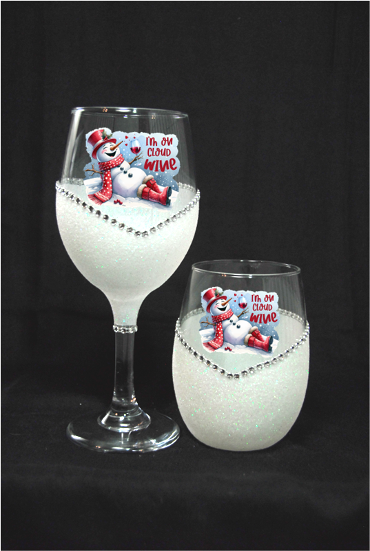 Winey Bitches Co "I'm On Cloud Wine” — Snowman Holiday Bling Glass" Snowman Collection Holiday Drinkware-Choose your color