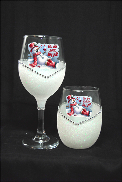 Winey Bitches Co "I'm On Cloud Wine” — Snowman Holiday Bling Glass" Snowman Collection Holiday Drinkware-Choose your color