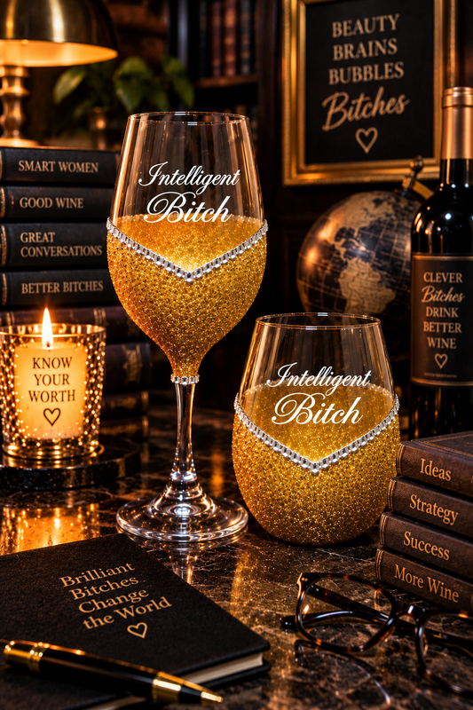 Intelligent Bitch – Bling Glitter Glass Wine Glass (The Bitch Collection)