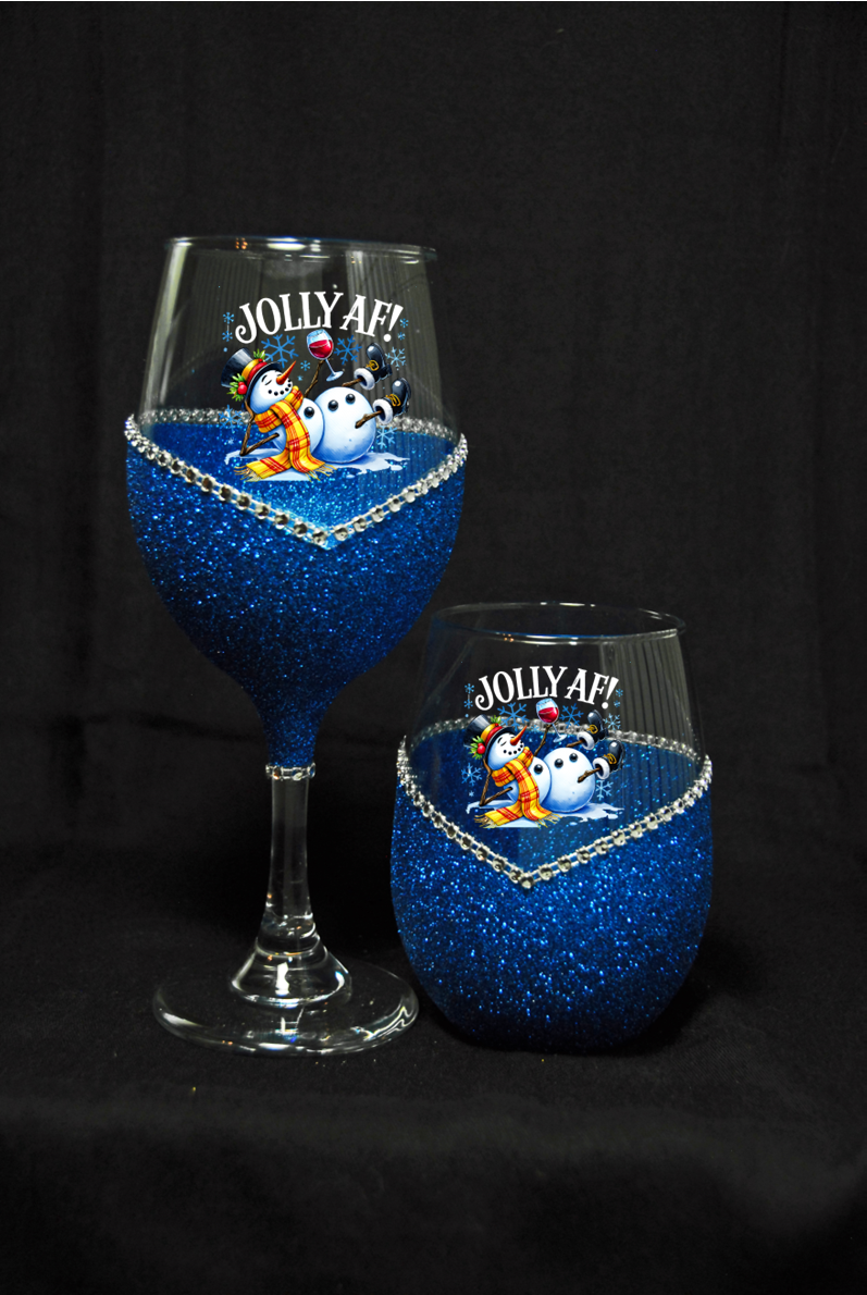 Winey Bitches Co "Jolly AF" Snowman Holiday Drinkware-Choose your color