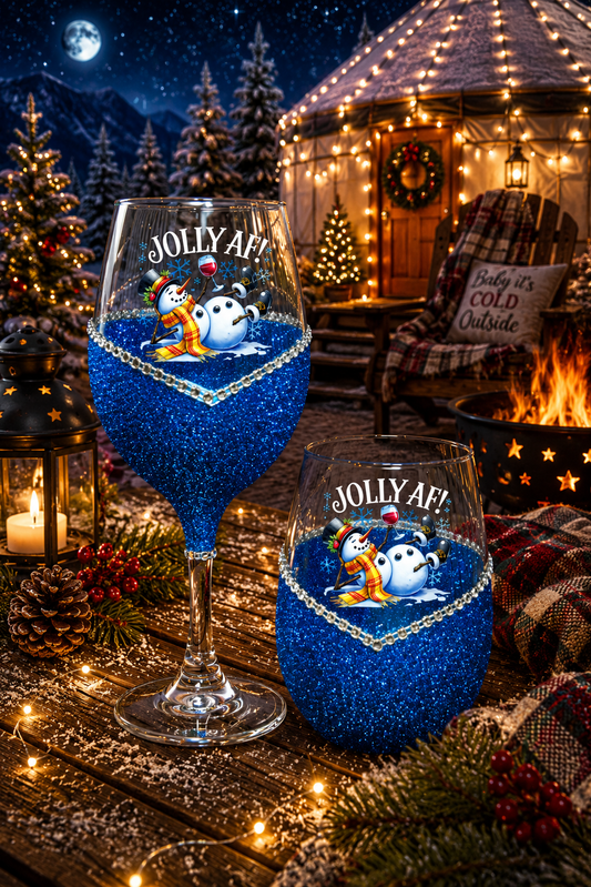 Winey Bitches Co "Jolly AF" Snowman Holiday Drinkware-Choose your color
