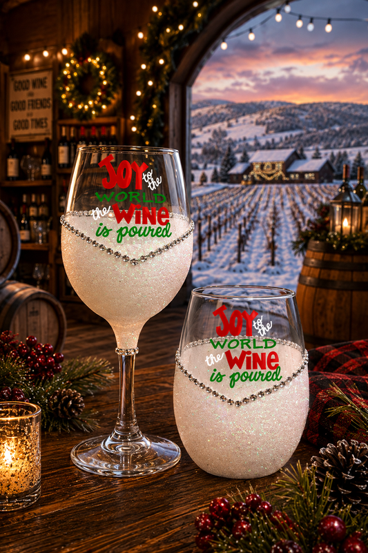 Winey Bitches Co "Joy to the World the Wine is Poured" Holiday Drinkware-Choose your color