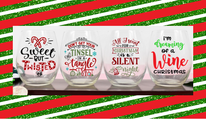 Winey Bitches Co Funny Christmas Holiday Stemless Wine Glass 4 pack "Just Sayin'