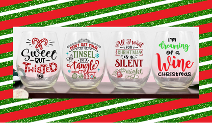 Winey Bitches Co Funny Christmas Holiday Stemless Wine Glass 4 pack "Just Sayin'