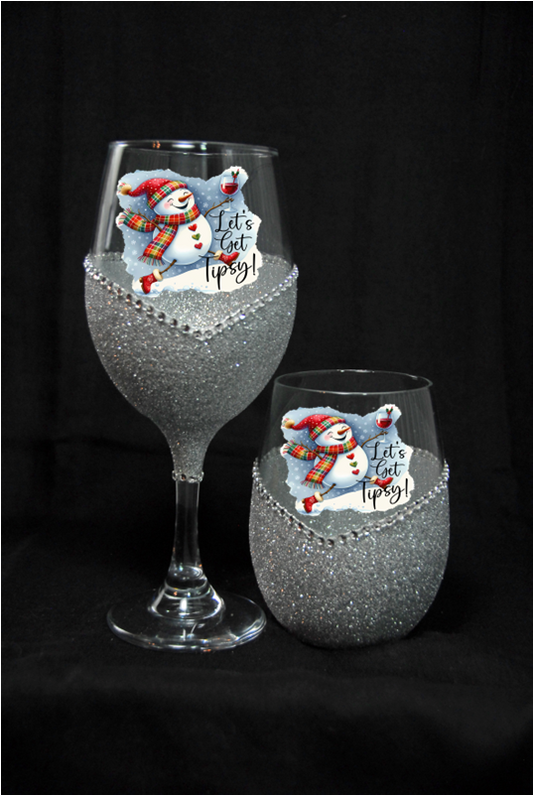 Winey Bitches Co "Let's Get Tipsy” — Snowman Holiday Bling Glass" Snowman Collection Holiday Drinkware-Choose your color