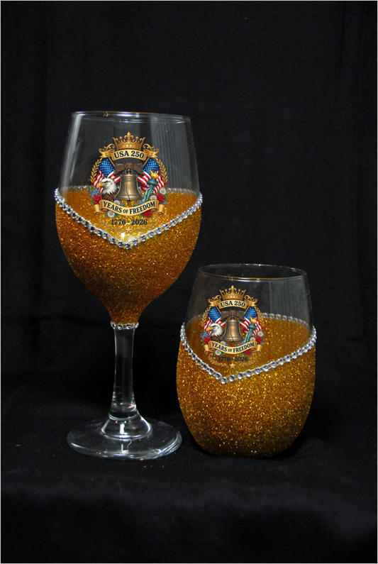 Winey Bitches Co Liberty Bell 250 Years Of Freedom Glitter Glasses