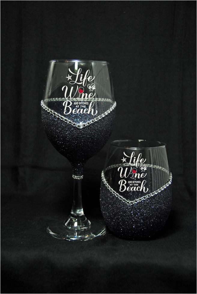 Life Wine and Bitches at the Beach l Summer Collection l Winey Bitches Co Glitter Glasses