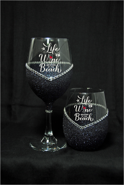 Life Wine and Bitches at the Beach l Summer Collection l Winey Bitches Co Glitter Glasses