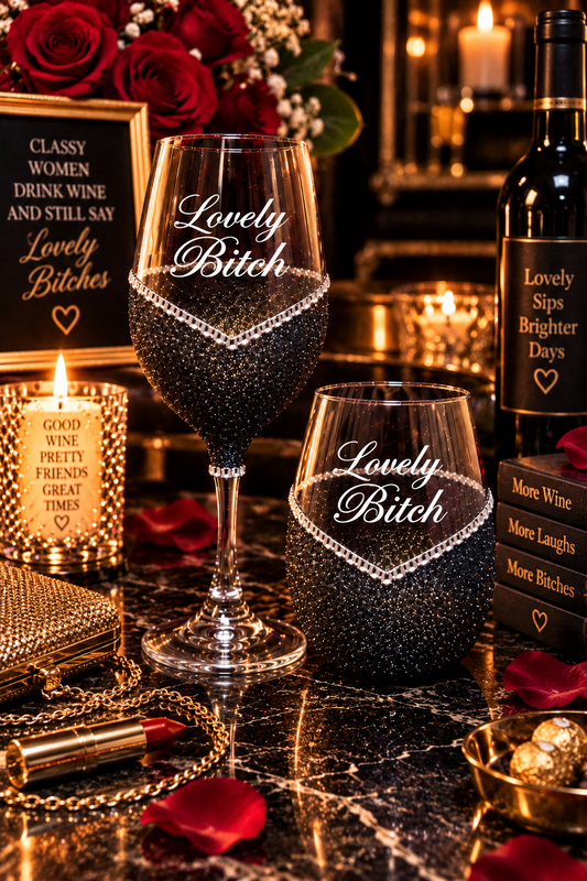 Lovely Bitch – Bling Glitter Glass Wine Glass (The Bitch Collection)