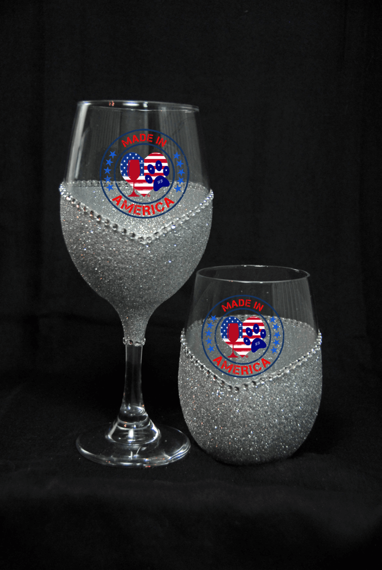 Made in America – Bling Glitter Glass Wine Glasses (4th of July Collection)