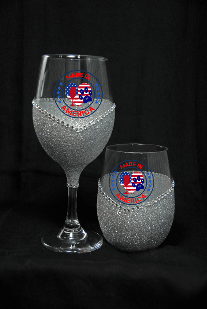 Made in America – Bling Glitter Glass Wine Glasses (4th of July Collection)