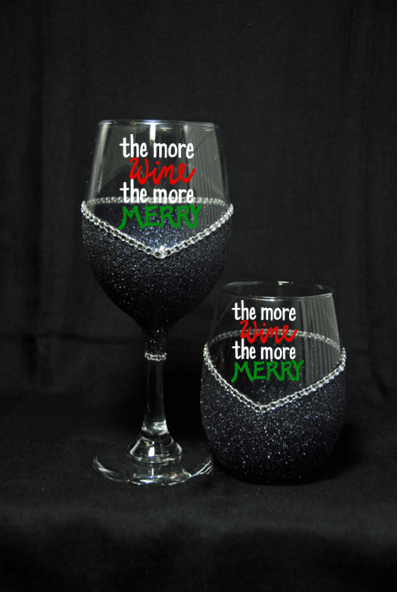 Winey Bitches Co "The More Wine The More Merry". Christmas Holiday Drinkware-Choose your color