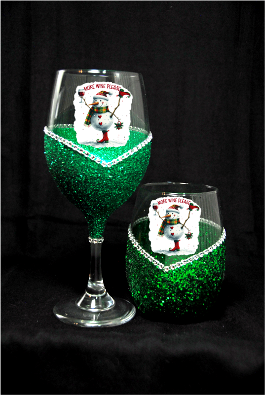 Winey Bitches Co "More Wine Please” — Snowman Holiday Bling Glass" Snowman Collection Holiday Drinkware-Choose your color